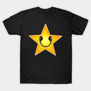 Yellow Music Star with Headphones Smile T-Shirt